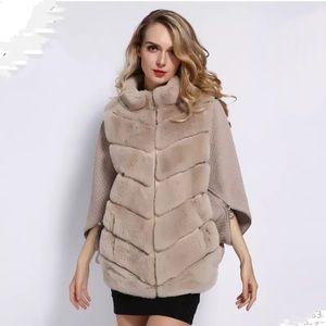 Winter Palace Rabbit Fur Coat Cashmere Stitching Sleeves Short Sleeve Jacket